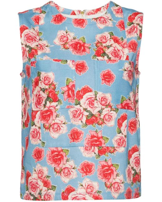 Bambah Red Rose Denim Top