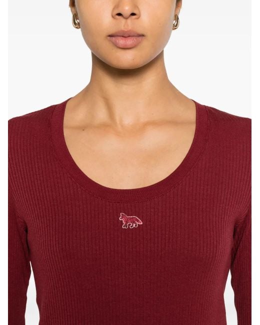 Maison Kitsuné Top Met Geborduurd Logo En Lange Mouwen in het Red