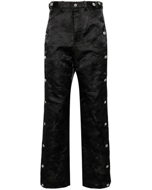 Feng Chen Wang Black Dragon Jacquard Loose-fit Trousers