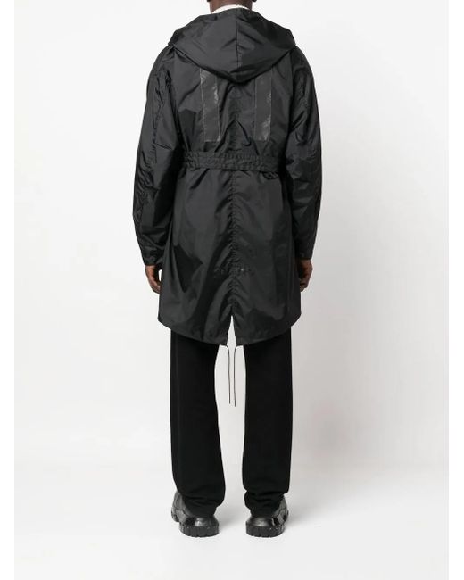 Fumito Ganryu Black Reflective Panel Hooded Raincoat for men