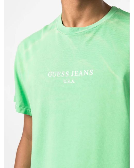 Guess Green Logo-Print Short-Sleeve Cotton T-Shirt for men