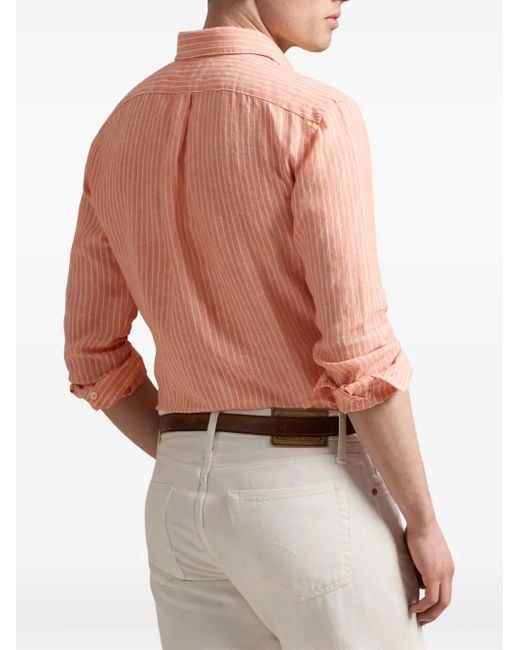 Polo Ralph Lauren Pink Striped Linen Shirt for men