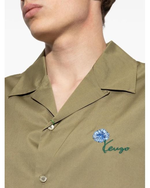 KENZO Natural Tulip-Embroidered Short-Sleeve Shirt for men