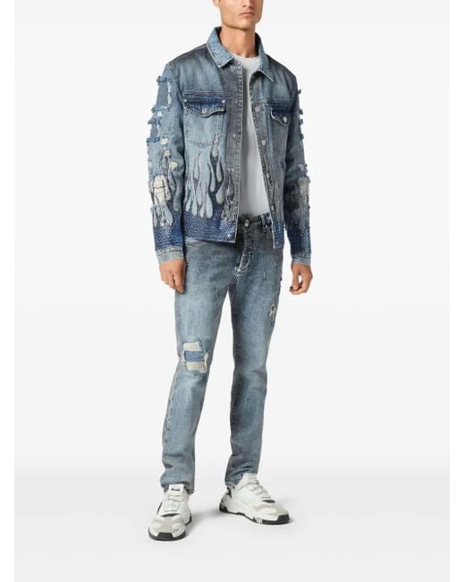 Philipp Plein Blue Strass Flame Jacket for men