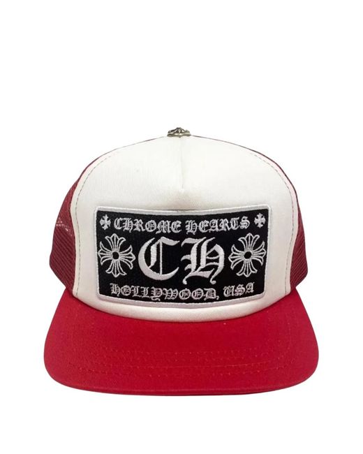 Chrome Hearts Red Ch Hollywood Logo-Patch Trucker Hat for men