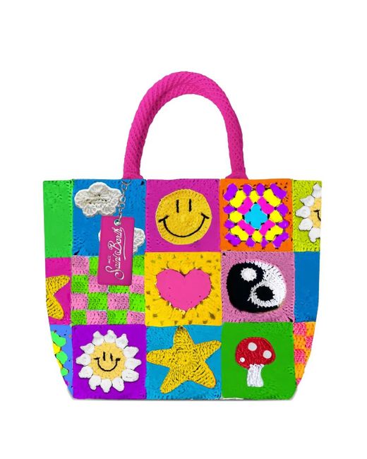 Mc2 Saint Barth Pink Gehäkelter Tote Bag Im Patchwork-Look