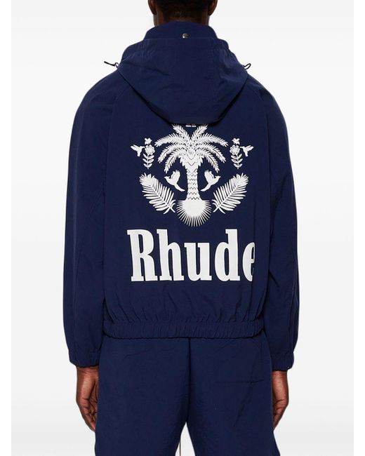 Rhude Blue Logo-print Cotton Hoodie for men