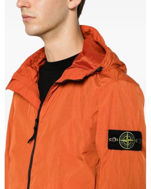 Stone Island Orange Logo-Patch Hooded Jacket for men