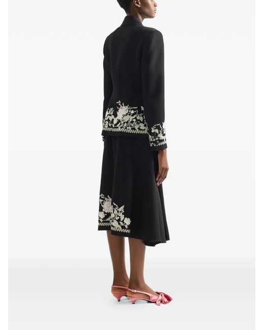 Erdem Black Embroidered-Detail Draped Midi Skirt