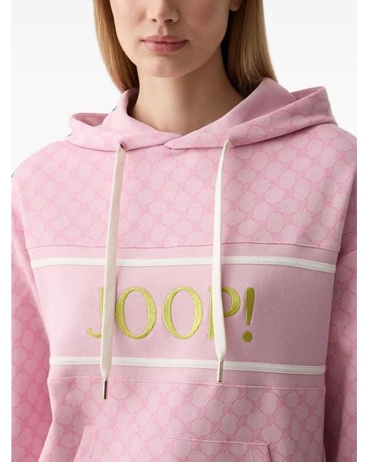 Joop! Pink Cornflower-Pattern Logo-Embroidered Hoodie
