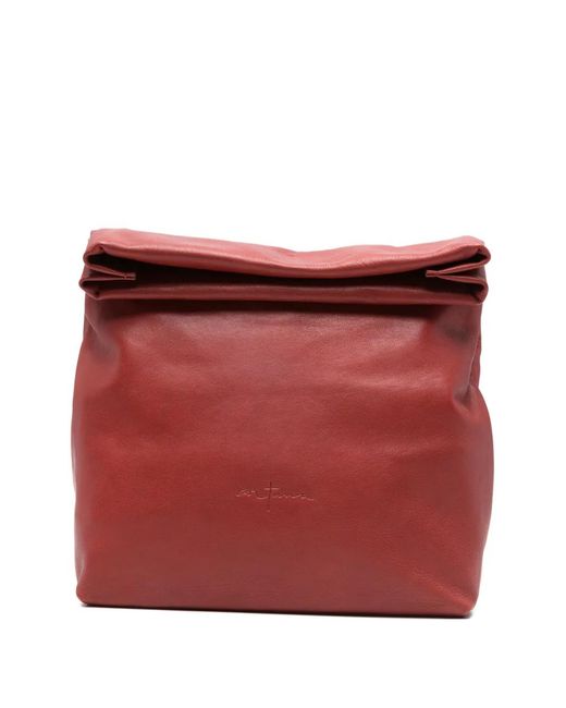 Cortana Red Roll-Top Leather Clutch Bag