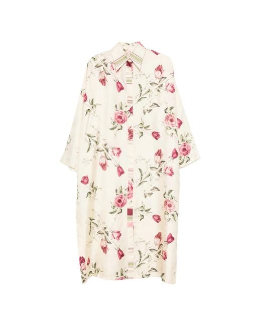 Antonio Marras White Floral-Print Shirt Midi Dress