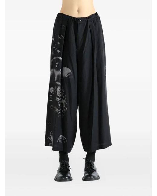 Y's Yohji Yamamoto Black Bubble-Print Pleated Trousers