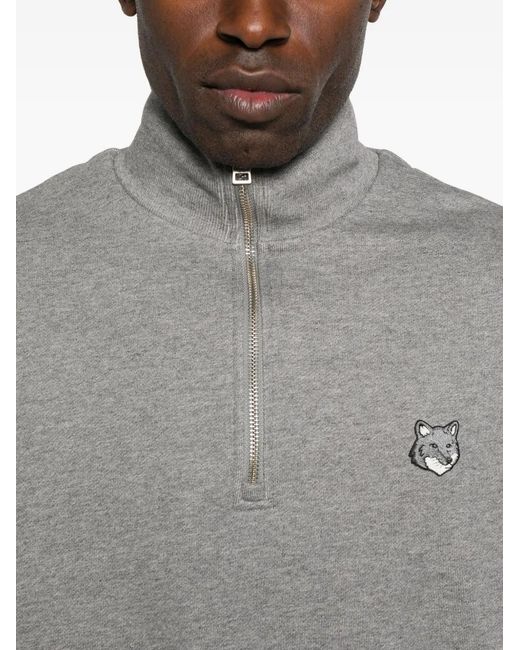 Maison Kitsuné Gray Fox Head Comfort Half Zip Sweatshirt for men