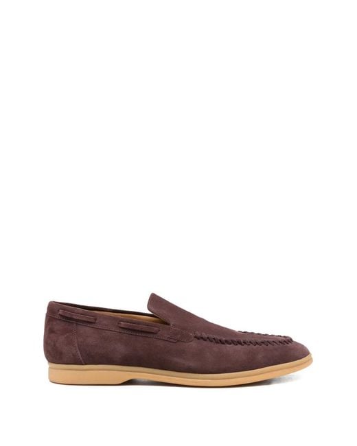 Eleventy Brown Whipstitch-Trim Suede Loafers for men