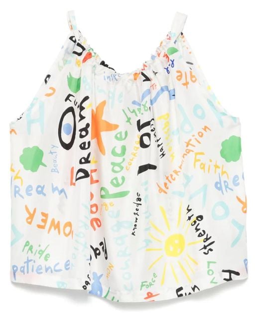 Rianna + Nina White Script-Print Blouse