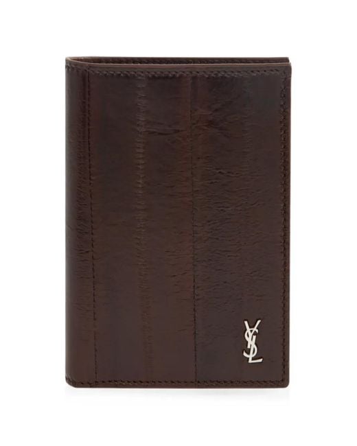 Saint Laurent Brown Logo-Plaque Bi-Fold Wallet for men