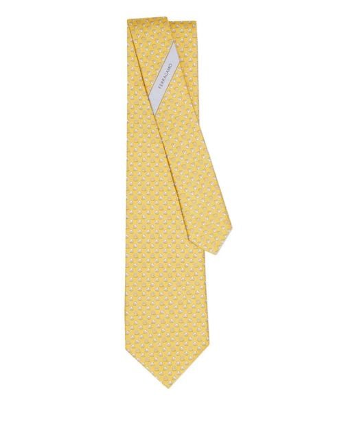 Ferragamo White Elephant-Print Silk Tie for men