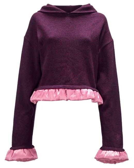 J.W. Anderson Purple Satin-Trimmed Cropped Hoodie