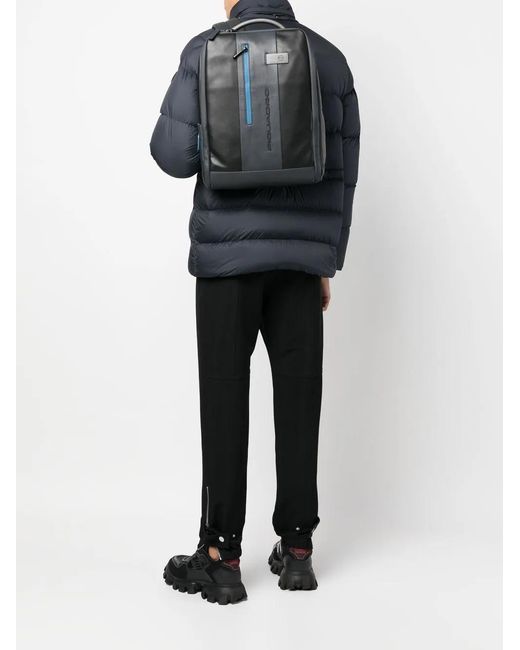 Piquadro Black Leather Rectangle Backpack for men