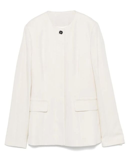 Totême White Collarless Cinched Jacket