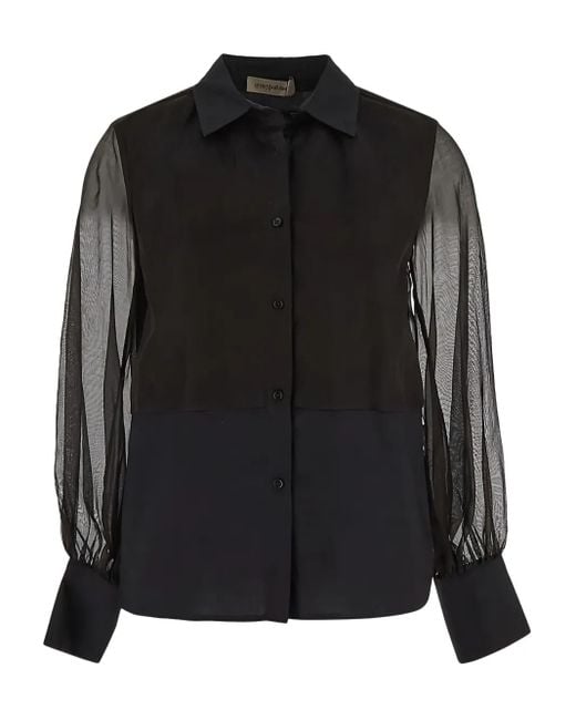 Gentry Portofino Black Semi-Sheer Sleeve Shirt