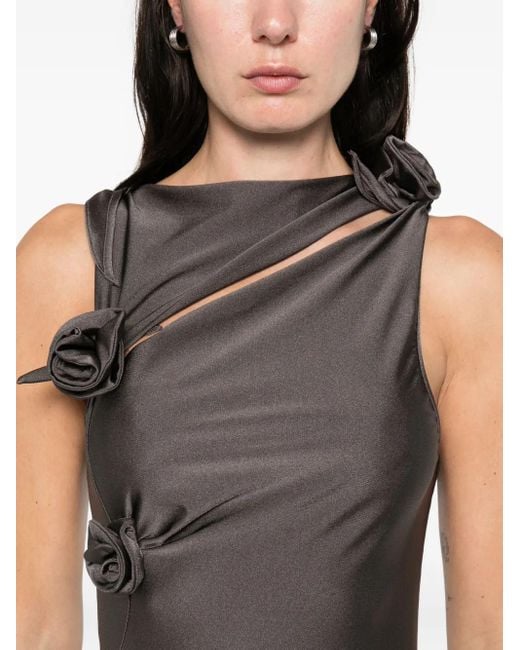 Coperni Brown Flower-Appliqué Midi Dress