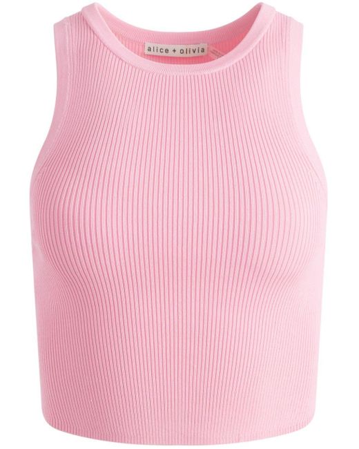 Alice + Olivia Pink Marvin Ribbed Cropped Tank Top