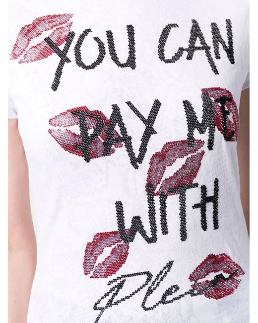 Philipp Plein White Rhinestone-Embellished T-Shirt
