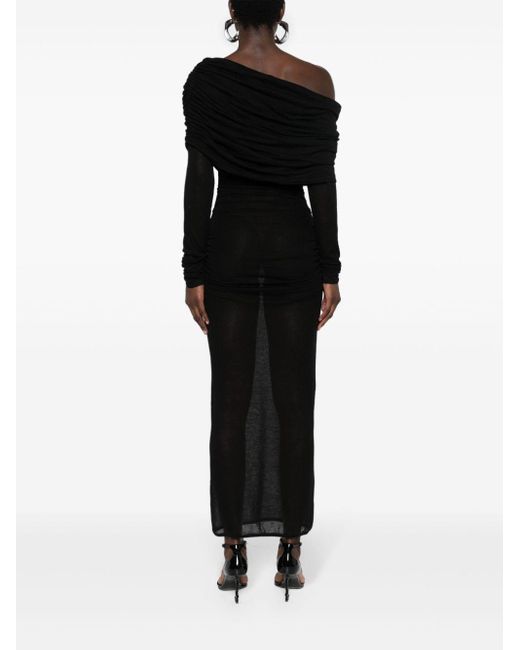 Saint Laurent Black Cowl Neck Fine-knit Maxi Dress