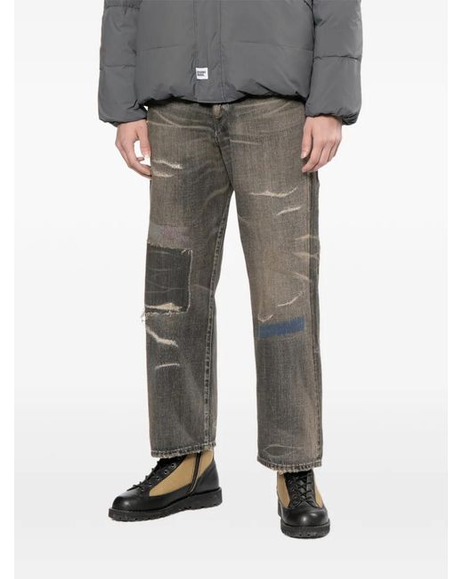 Neighborhood Gray Patchwork Distressed Jeans for men