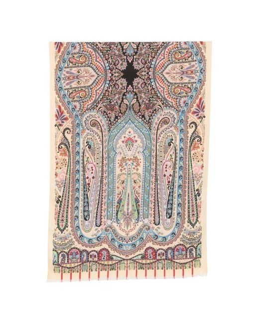 Etro White Paisley-Print Fringed Scarf
