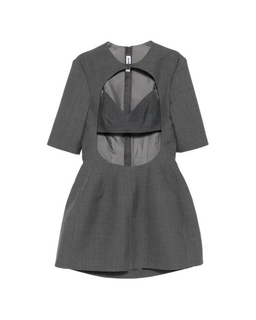 Jil Sander Gray Robe Courte En Sergé À Découpes