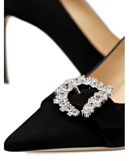 JIMMY CHOO Cheriミュール ビジューバックル Jimmy Choo 85Mm Cheri Crystal-Buckle Pumps in Black | Lyst UK