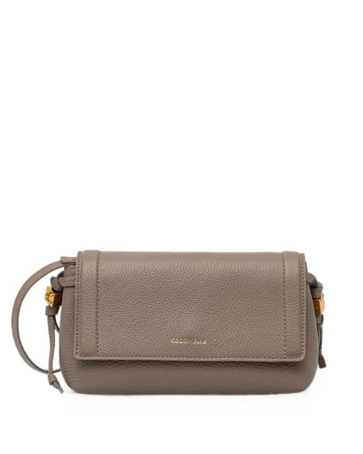 Coccinelle Gray Mini Thess Grainy Leather Shoulder Bag