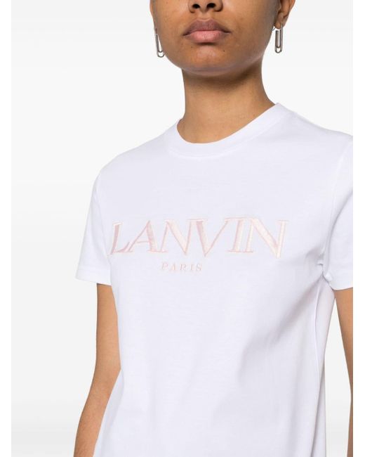 Lanvin White T-Shirt mit Logo-Stickerei