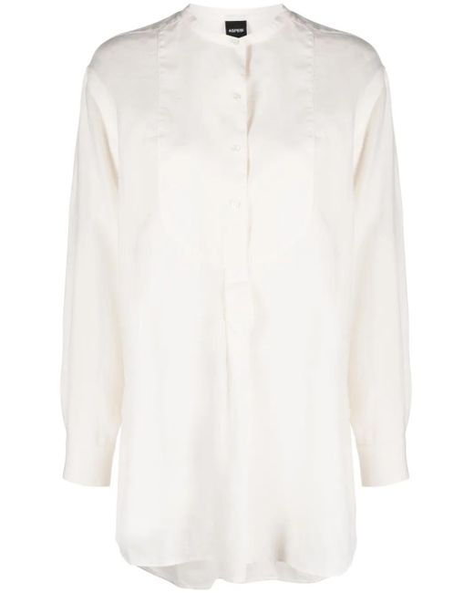 Aspesi White Collarless Linen Bib Shirt