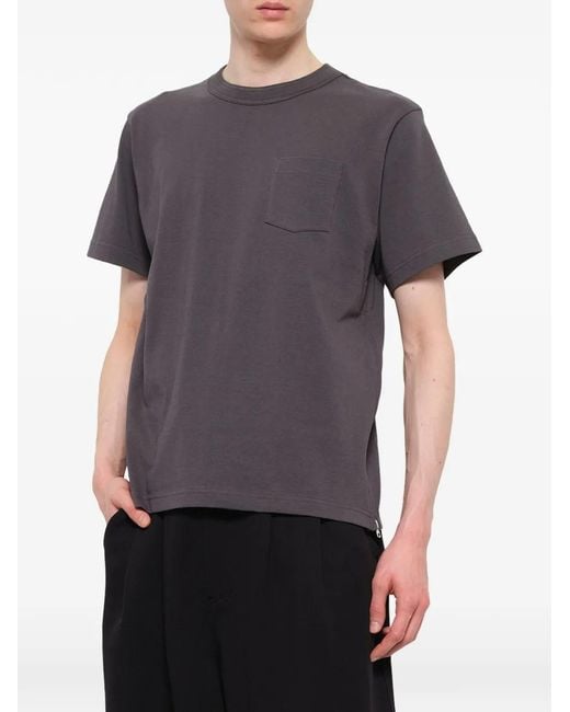 Sacai Gray Side-Zip Cotton T-Shirt for men