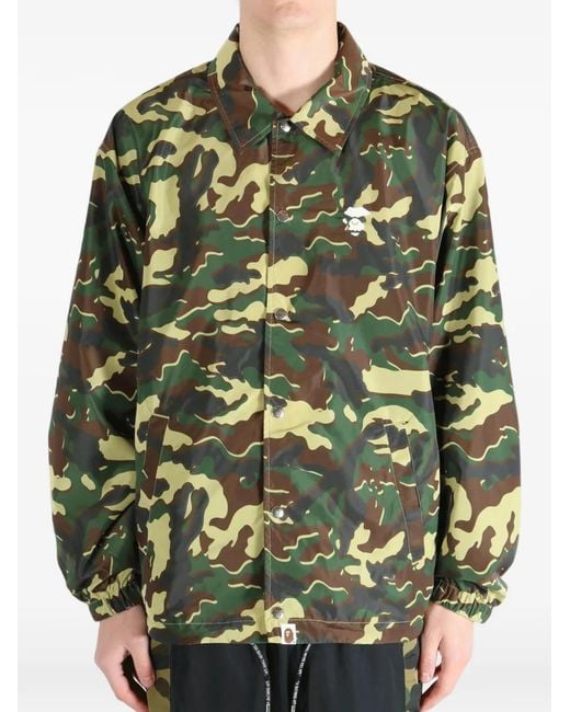 A Bathing Ape Green Camouflage-Print Logo-Patch Jacket for men