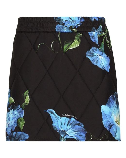 Dolce & Gabbana Black Floral-print High-waisted Miniskirt