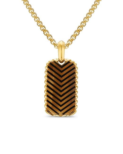 David Yurman Metallic 18Kt Chevron-Tag Tiger-Eye Pendant for men