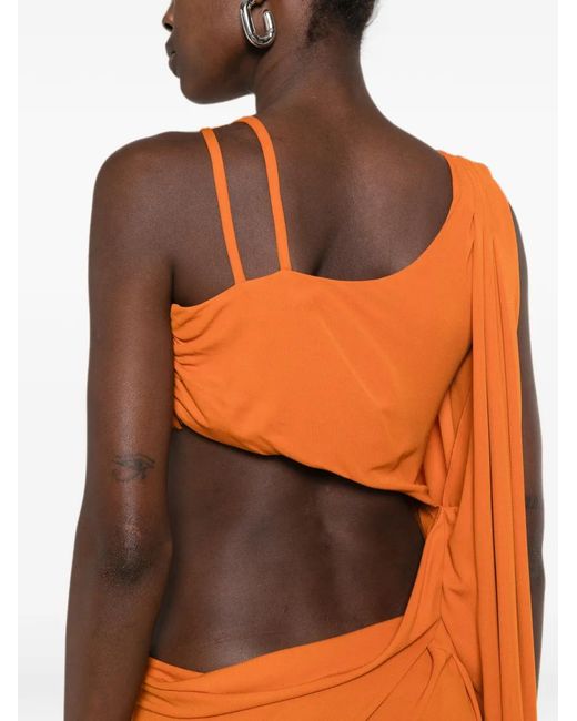 Alberta Ferretti Orange Draped Cut-Out Maxi Dress