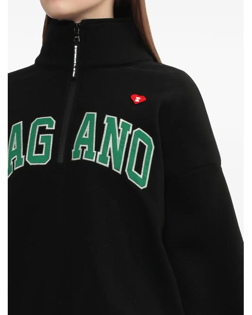 A Bathing Ape Black Quarter-Zip Letter Sweater