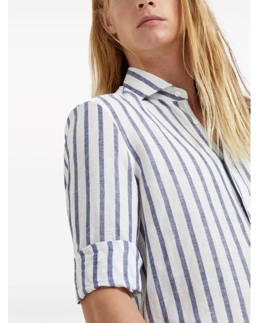 Brunello Cucinelli Blue Striped Linen Shirt for men