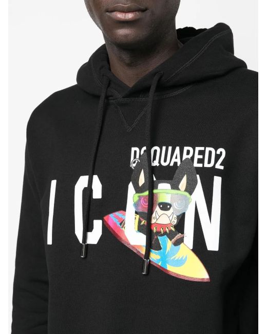 DSquared² Black Logo-Print Drawstring Hoodie for men