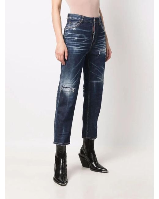 DSquared² Blue Crop Jeans With Daisy Embroidery
