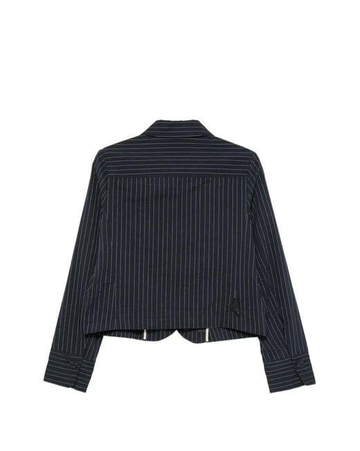 ODEEH Blue Pinstripe-Pattern Crystal-Embellished Jacket