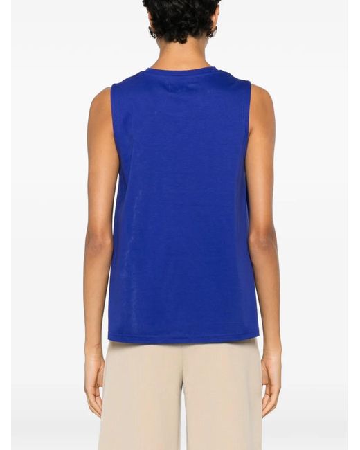 Psophia Blue Sleeveless Crew-Neck Cotton Tank Top