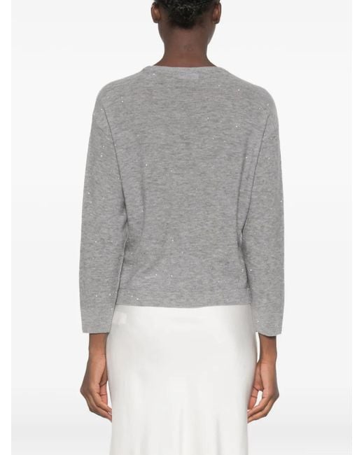 Fabiana Filippi Gray Sequin-Embellished Wool-Blend Sweater