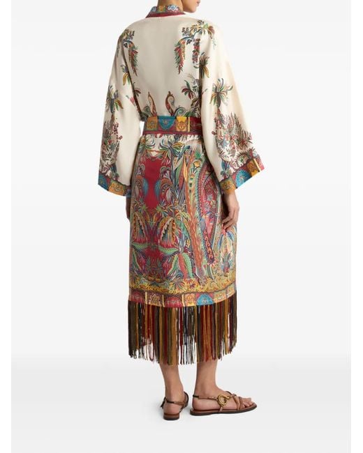 Etro White Fringed Silk Oversized Jacket